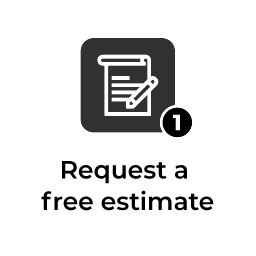 A red icon with a checklist and the words `` request a free estimate ''.