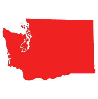A red map of the state of washington on a white background