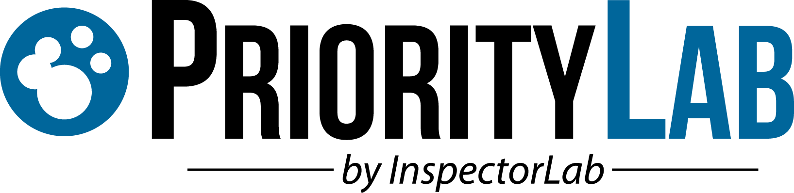 Logo for PriorityLab, with a paw print icon and text 