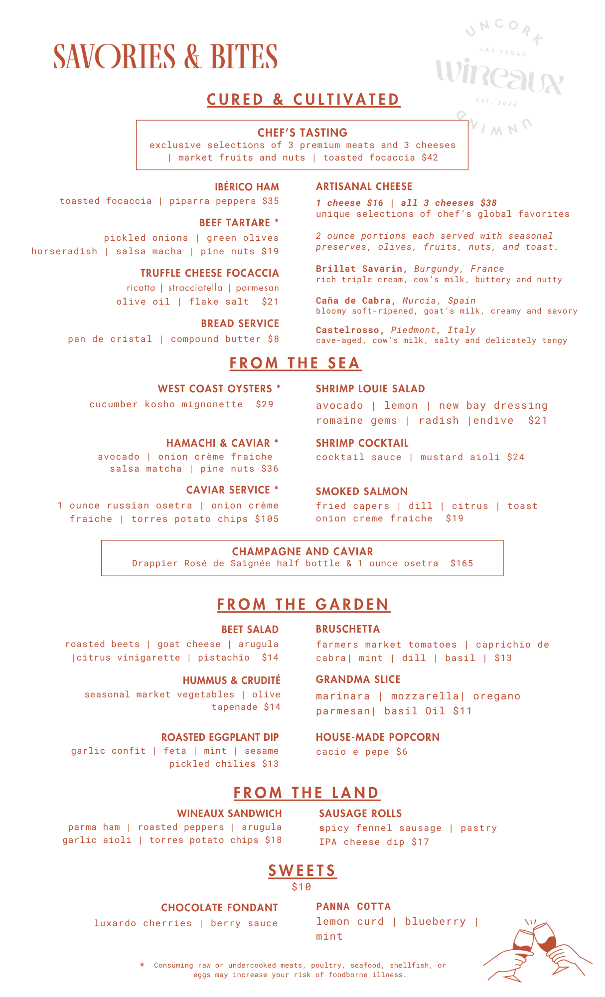 A menu for savories and bites at a restaurant