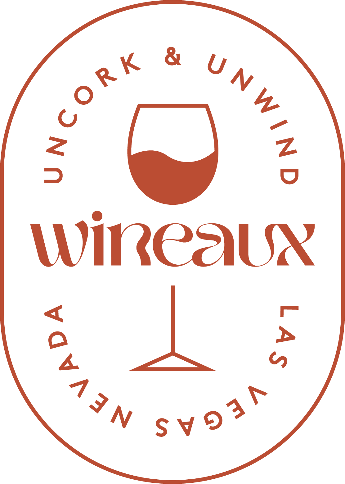 A logo for wineaux las vegas nevada with a glass of wine in the center.
