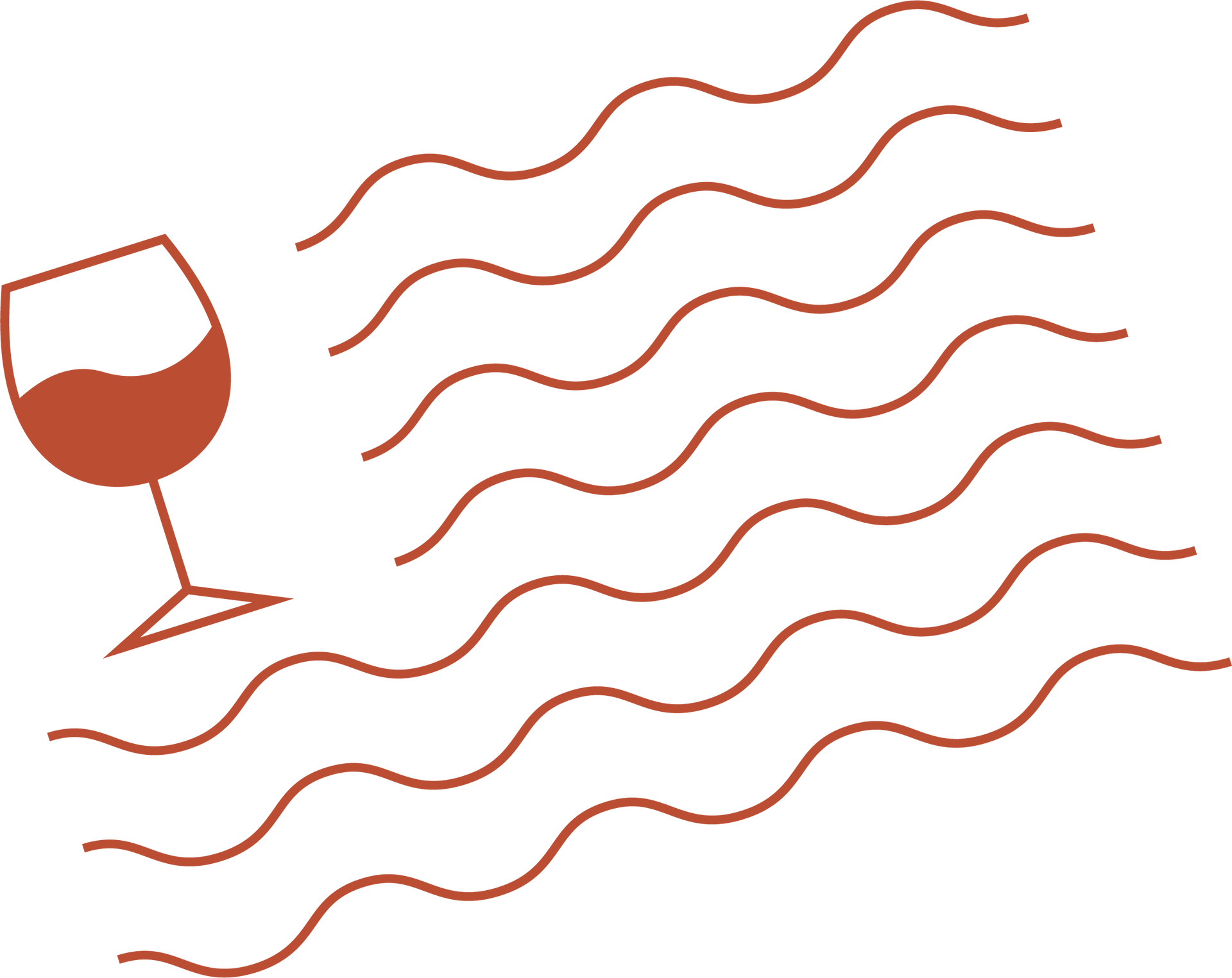 A glass of wine is sitting on a table next to a wave.