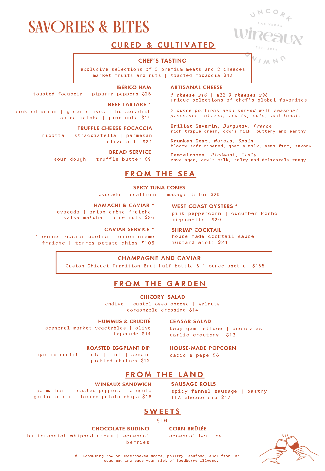 A menu for savories and bites at a restaurant