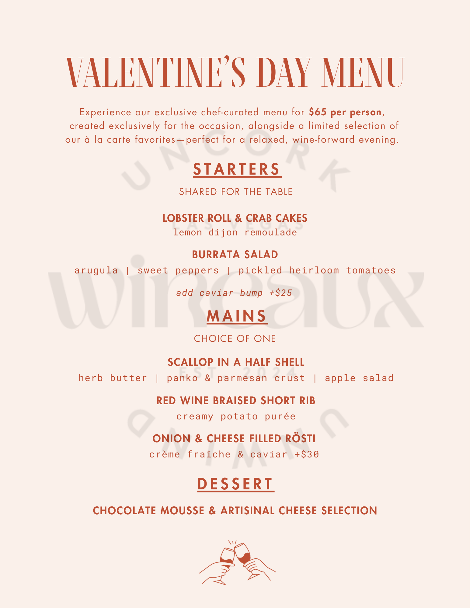 Wineaux's Valentine's Day Menu