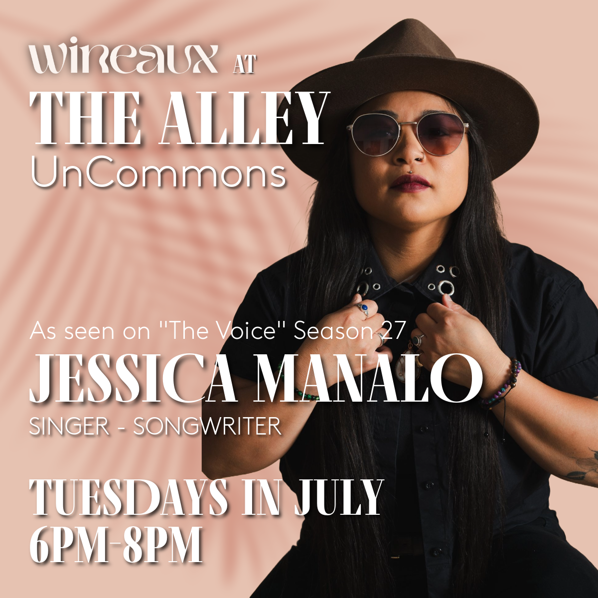 Live music Tuesdays at Wineaux featuring Jessica Manalo.