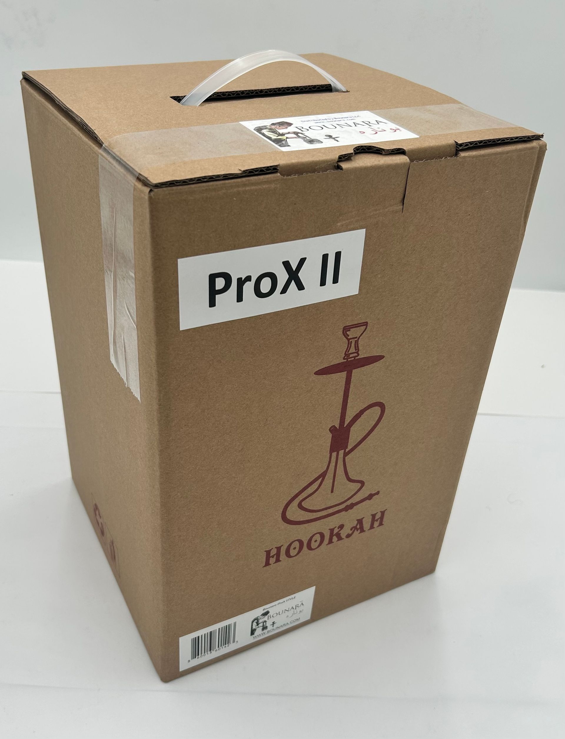 Hookah with glass base and silver stem, wrapped hoses, and a blue clay bowl on top