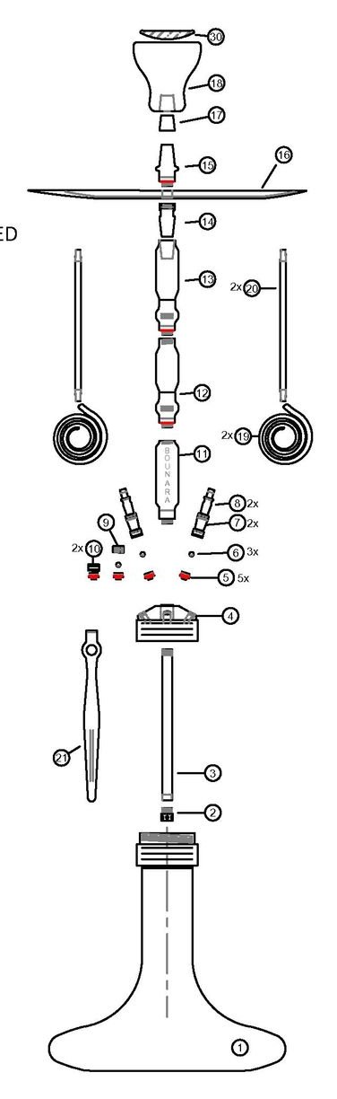 Exploded diagram of a musical instrument, showing various internal components.