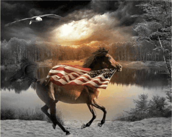 Art: Horse running with American Flag