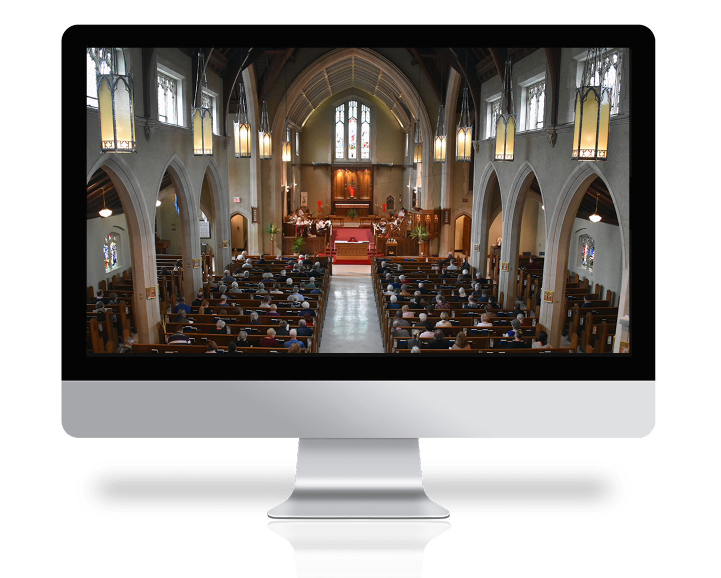 St. Matthew's church service on a computer screen