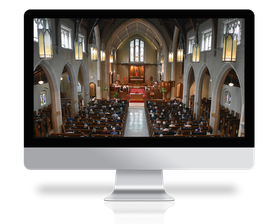 St. Matthew's church service on a computer screen