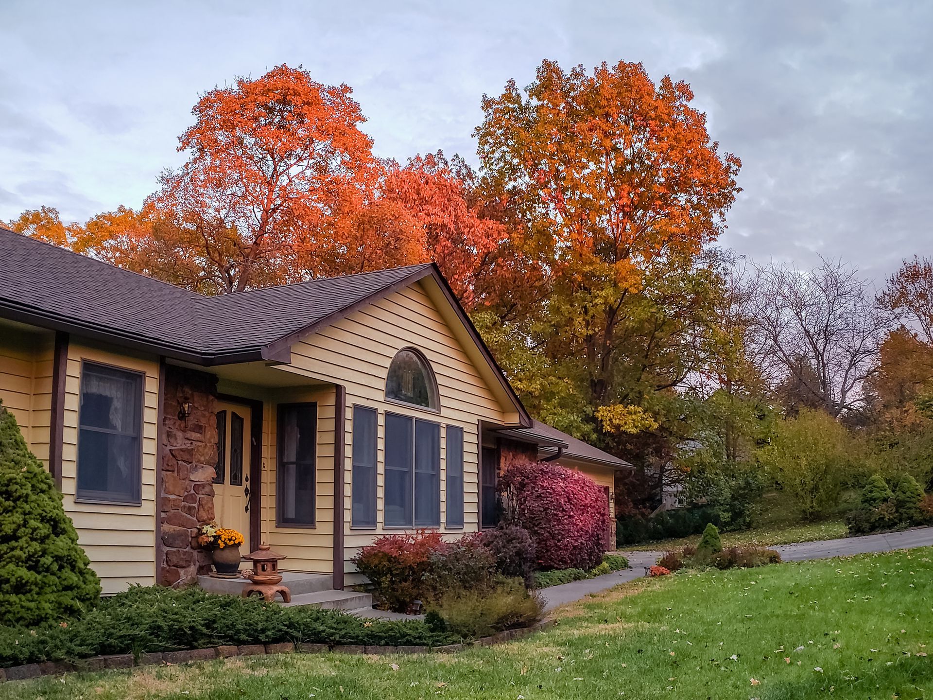 A house with a lot of trees in the background.