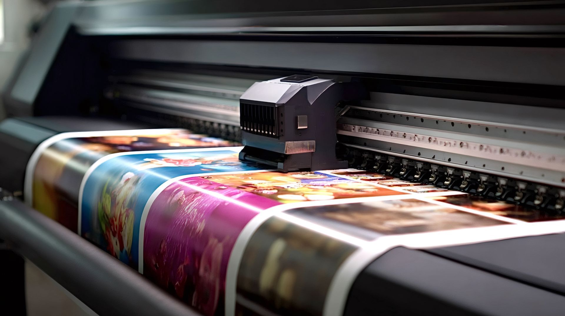 Close-up of a wide format printer head providing professional photo printing services.