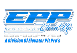EPP Clean Up logo in blue with “A Division of Elevator Pit Pro’s” text