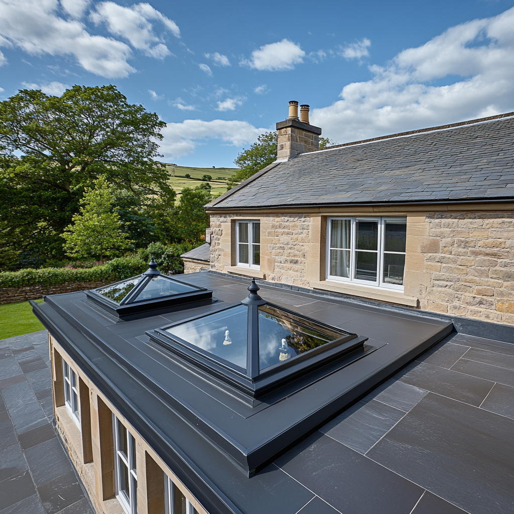 A house with a large windowed room in the backyard.