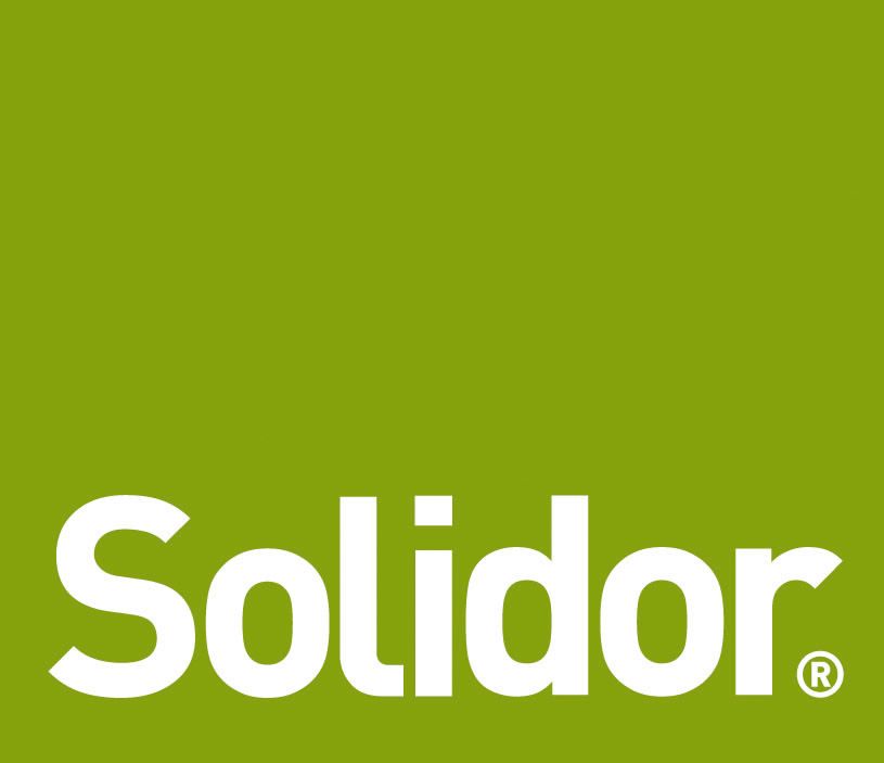 The solidor logo is on a green background