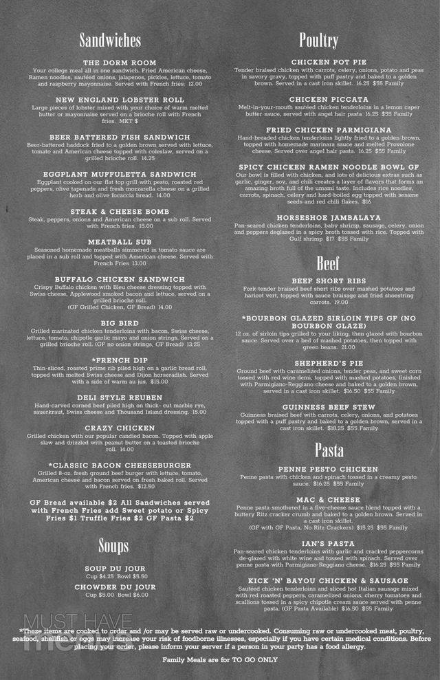 Horseshoe Pub Restaurant In Hudson Ma Menu Page