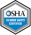 The logo for osha is a 10 hour safety certified logo.