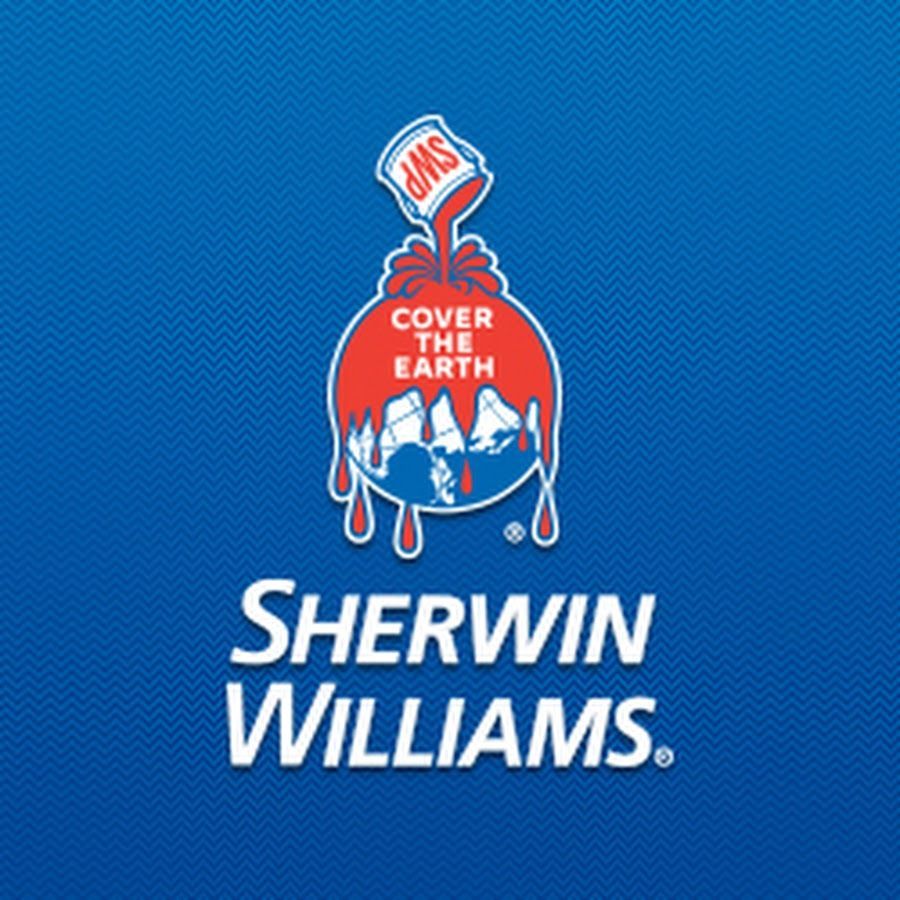 A logo for sherwin williams on a blue background