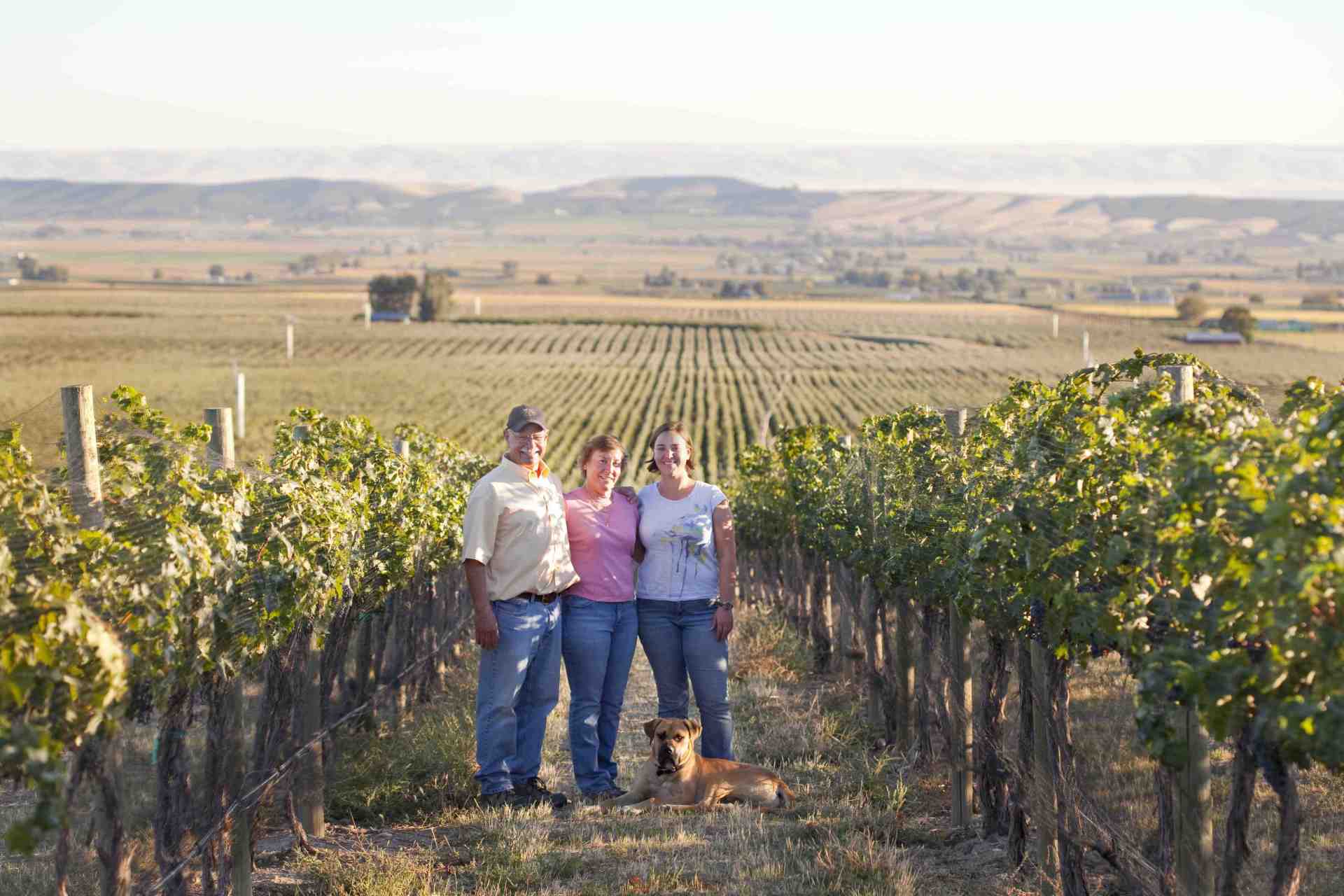 Hugh, Kathy, and Kerry in DuBrul Vineyard