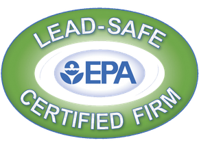 a lead safe certified firm logo on a green background