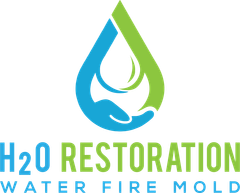 a logo for a company called h20 restoration water fire mold