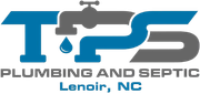 Logo of "TPS Plumbing and Septic" with faucet graphic. Blue and gray colors. Lenoir, NC location.