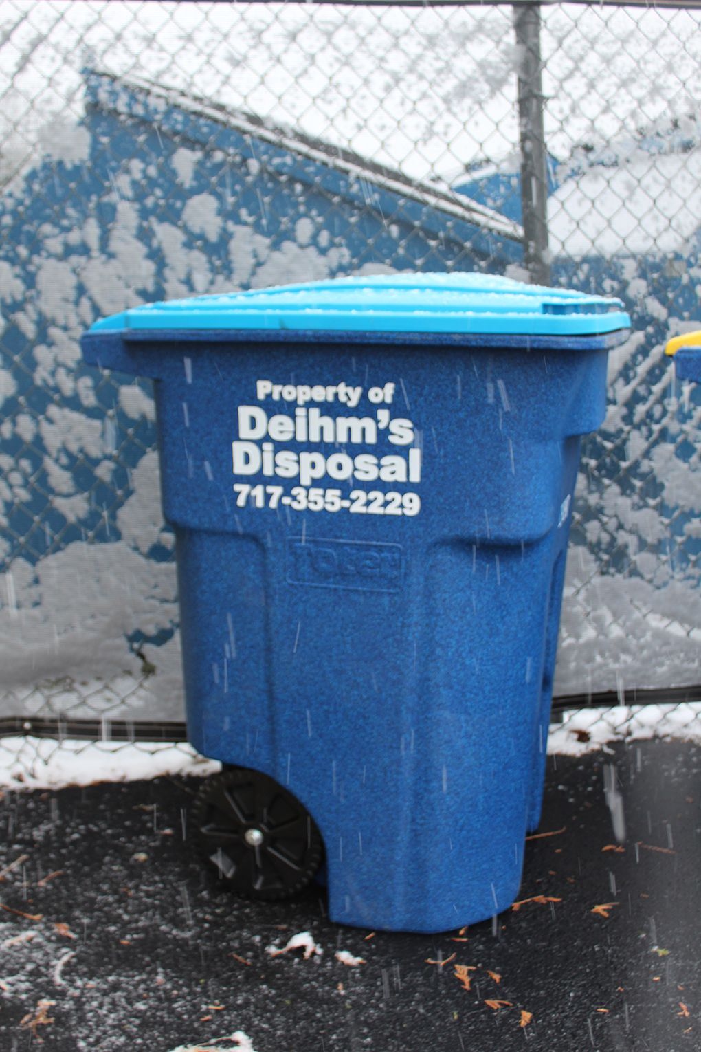 Deihm's Disposal of PA's blue trash can for residential trash collection