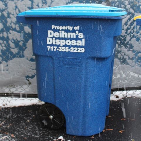 Deihm's Disposal blue dumpster for rent