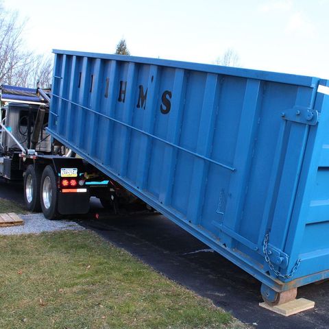 Deihm's Disposal blue dumpster for rent