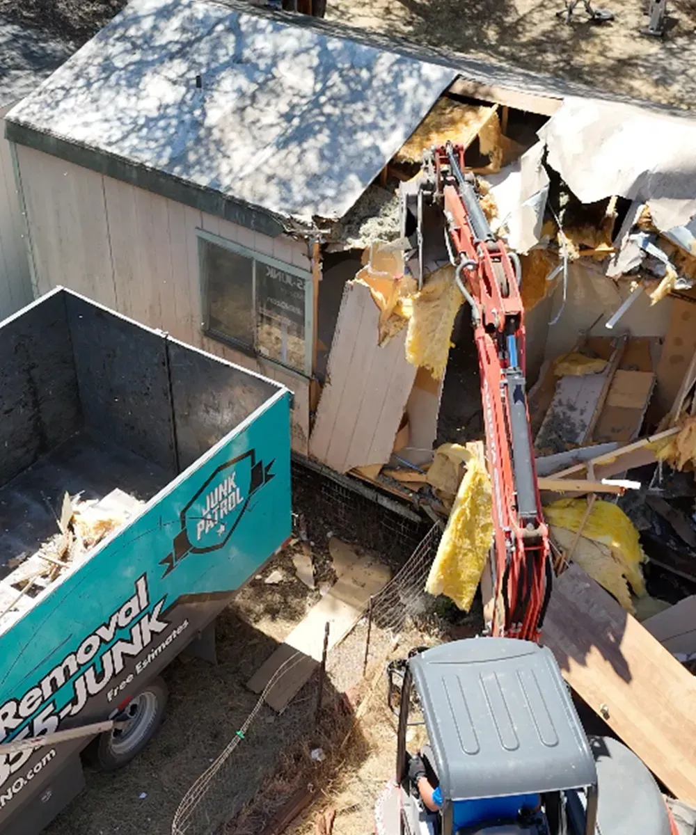 An aerial view of a junk removal truck