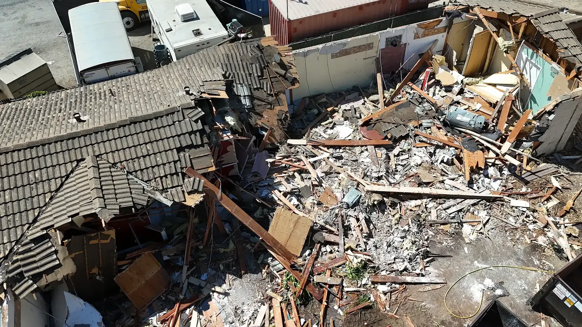 An aerial view of a building that has been demolished