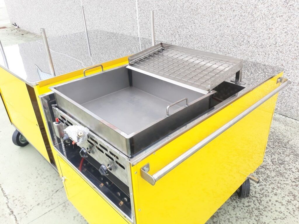 Carrello a spinta Push Cart per street Food Friggitoria friggitrice  per arancini frittelle patatine Fry Top Hot dog