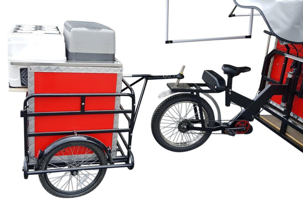 rimorchietto per bicicletta con freezer per vendita ambulante street food