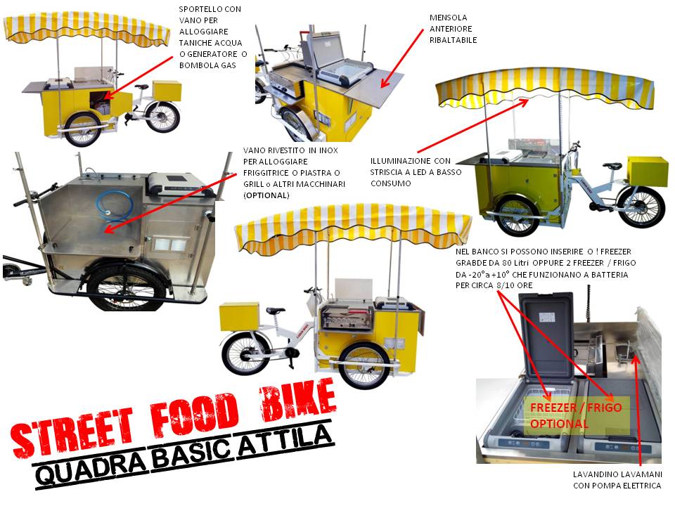 Triciclo Cargo bike paninoteca ambulante banco friggitoria mobile
