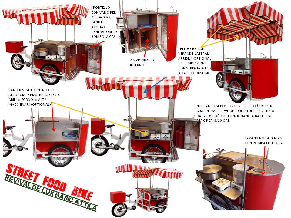 cargo bike street food triciclo per crepes e waffle creperia ambulante