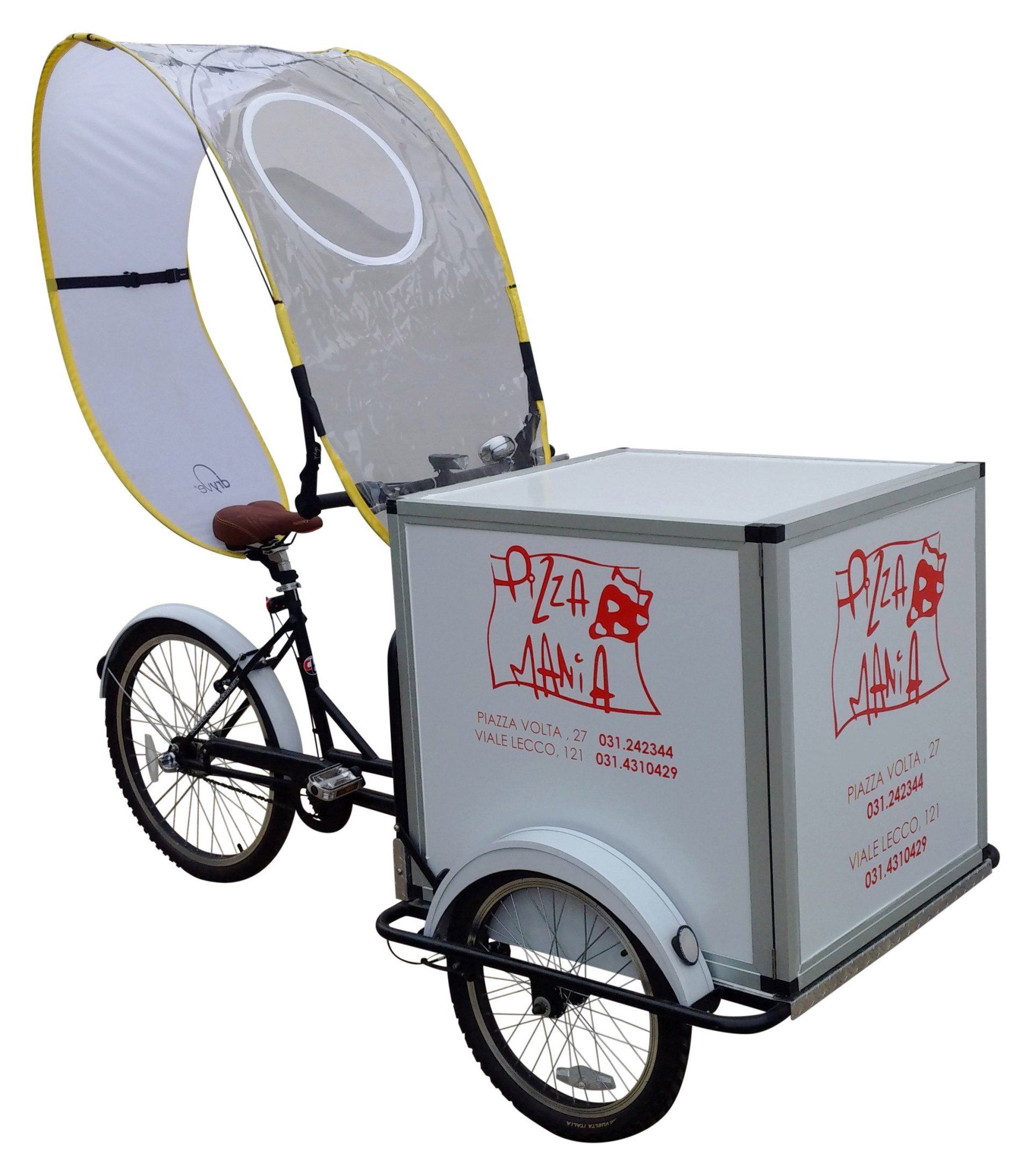 Triciclo Cargo bike pubblicitaria per consegne a domicilio pizza