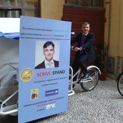 triciclo pubblicitario elezioni politiche vota spano cargobike