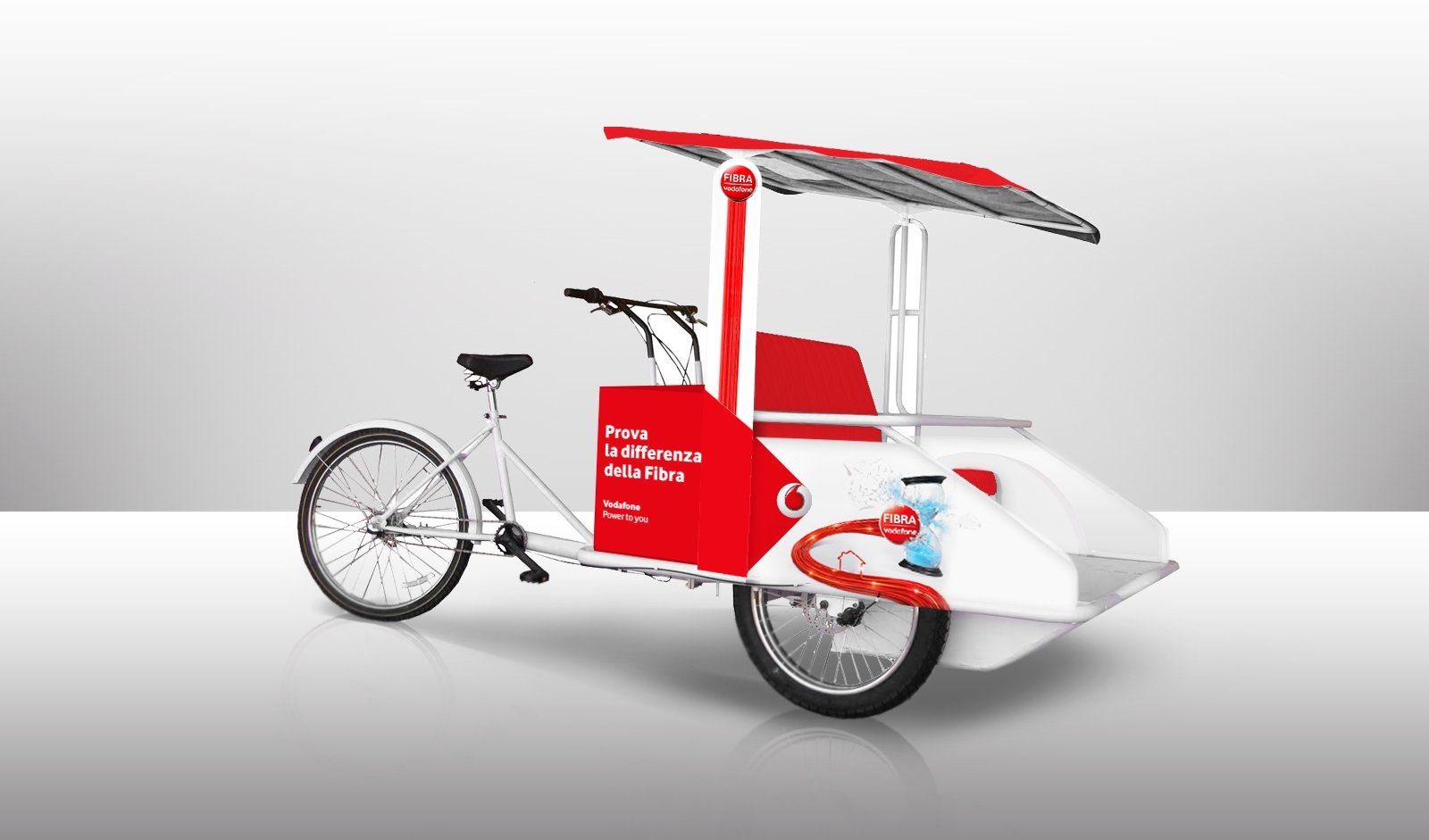 bicicletta pubblicitaria triciclo cargo bike promozione vodafone