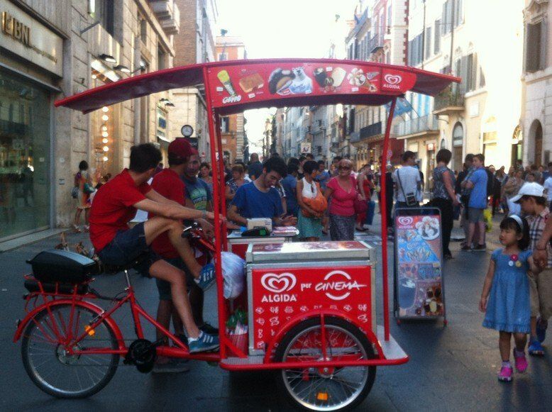 triciclo pubblicitario cargo bike carretto gelati per promozione prodotti gelato algida a malta