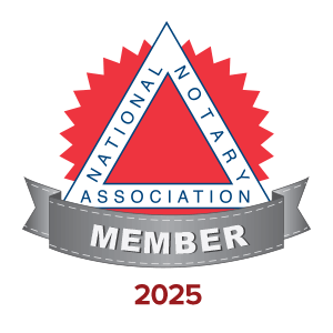 National Notary Association member seal. Red, white, and blue with