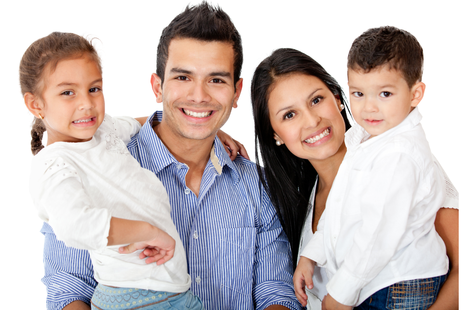 a family is posing for a picture together and smiling for the camera .