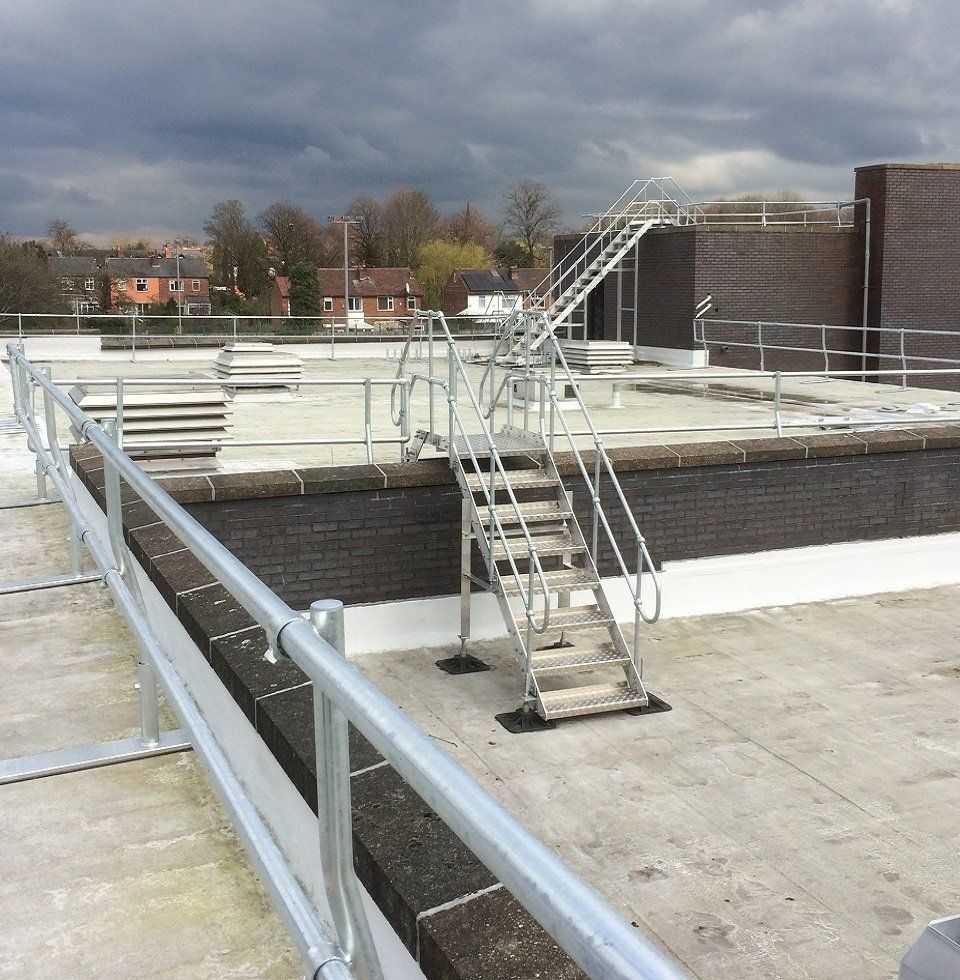 Fall protection railings and walkways