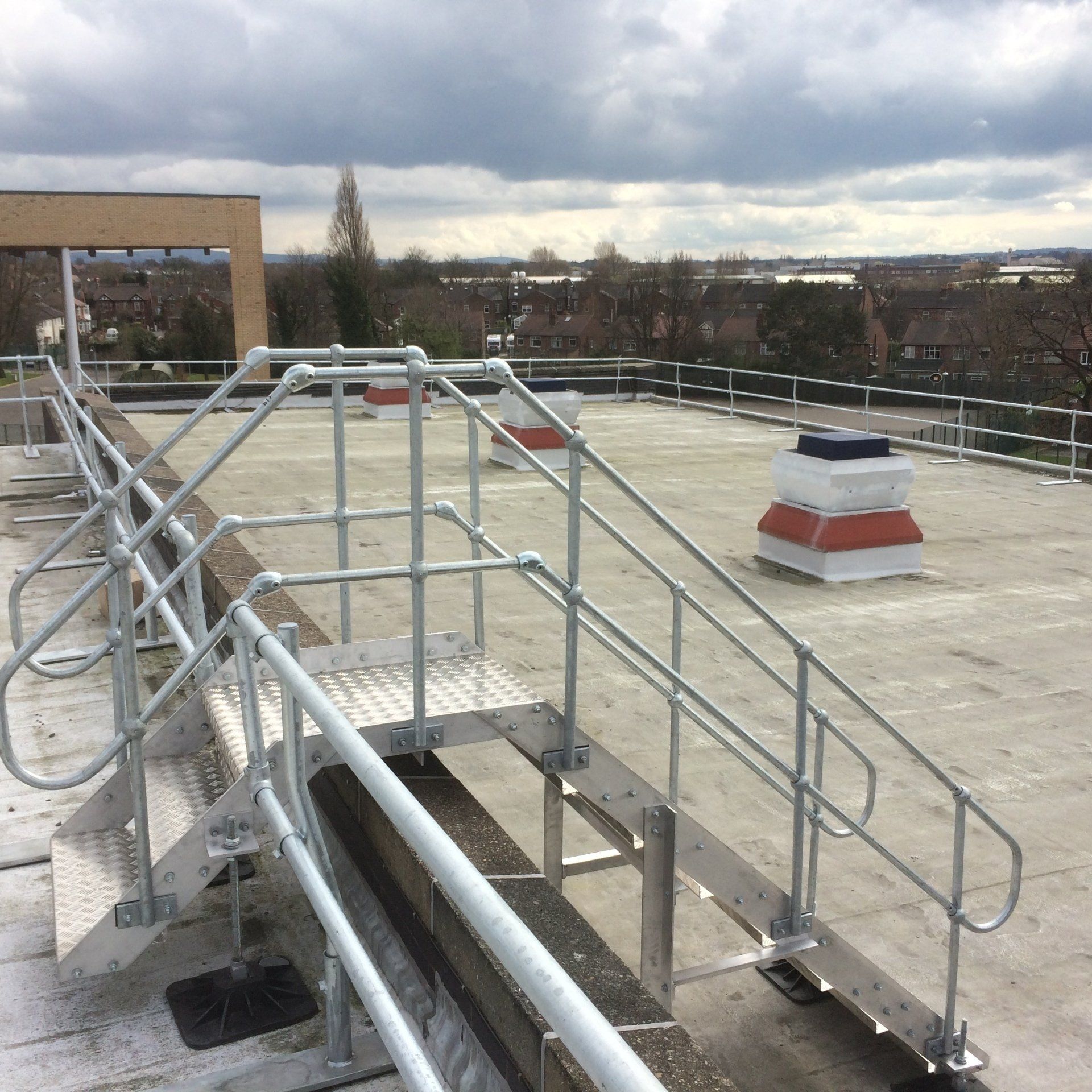 Fall protection railings and walkways