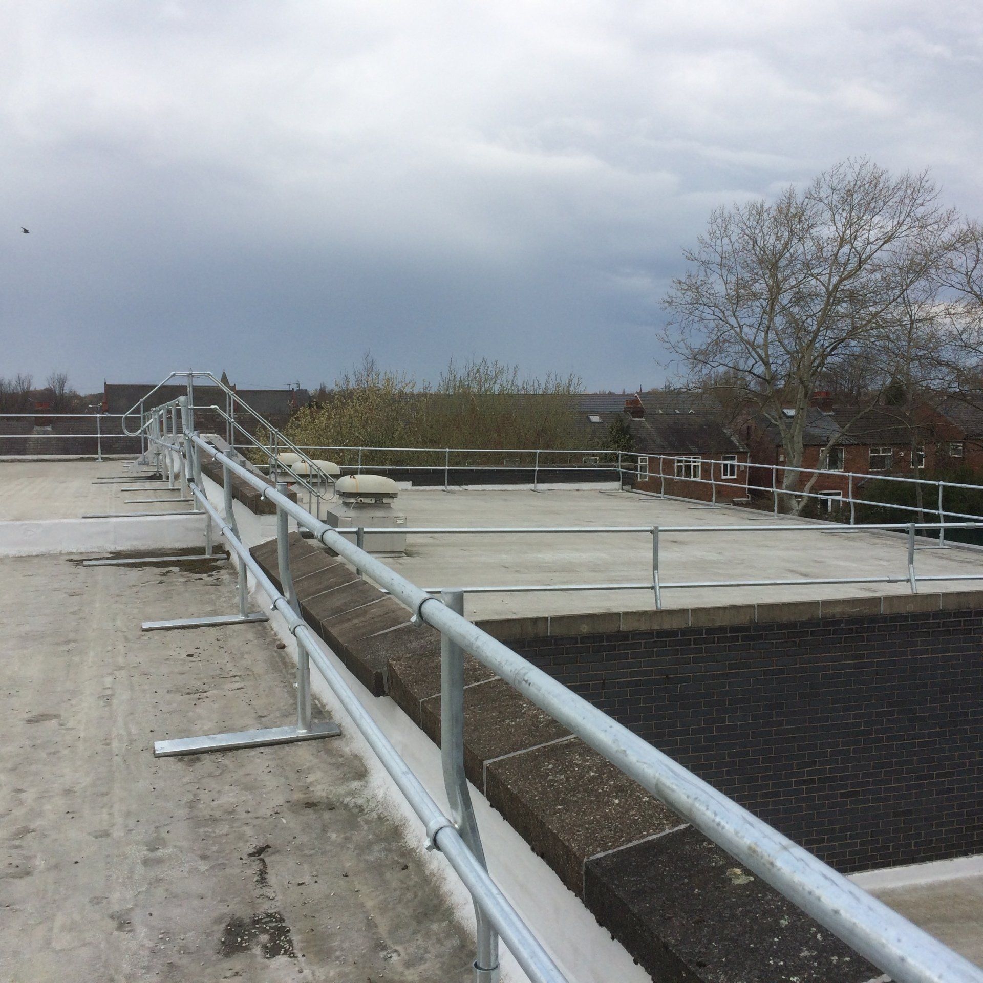 Fall protection railings and walkways