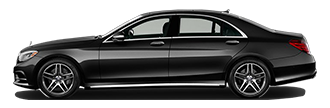 A black mercedes benz s class sedan is shown from the side on a white background.