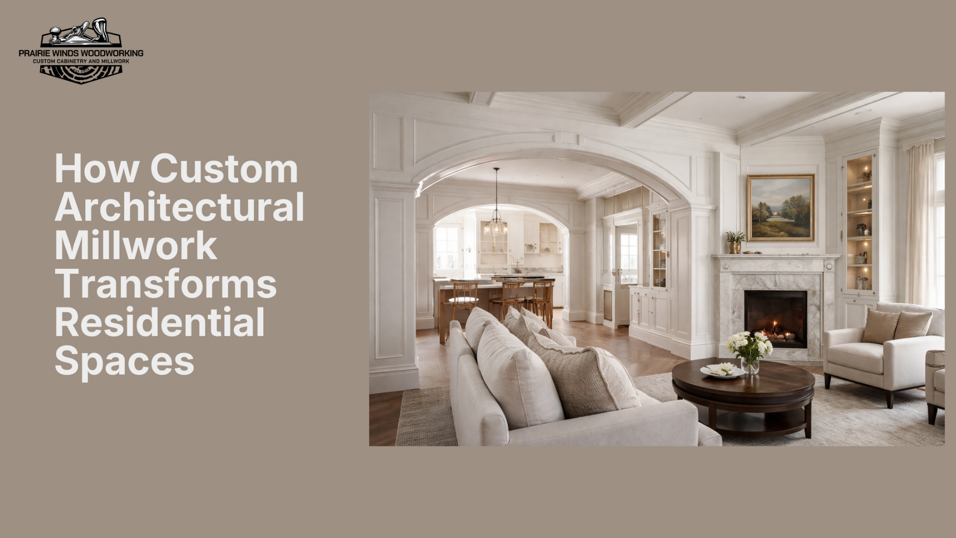Custom architectural millwork with arched openings and built-in cabinetry