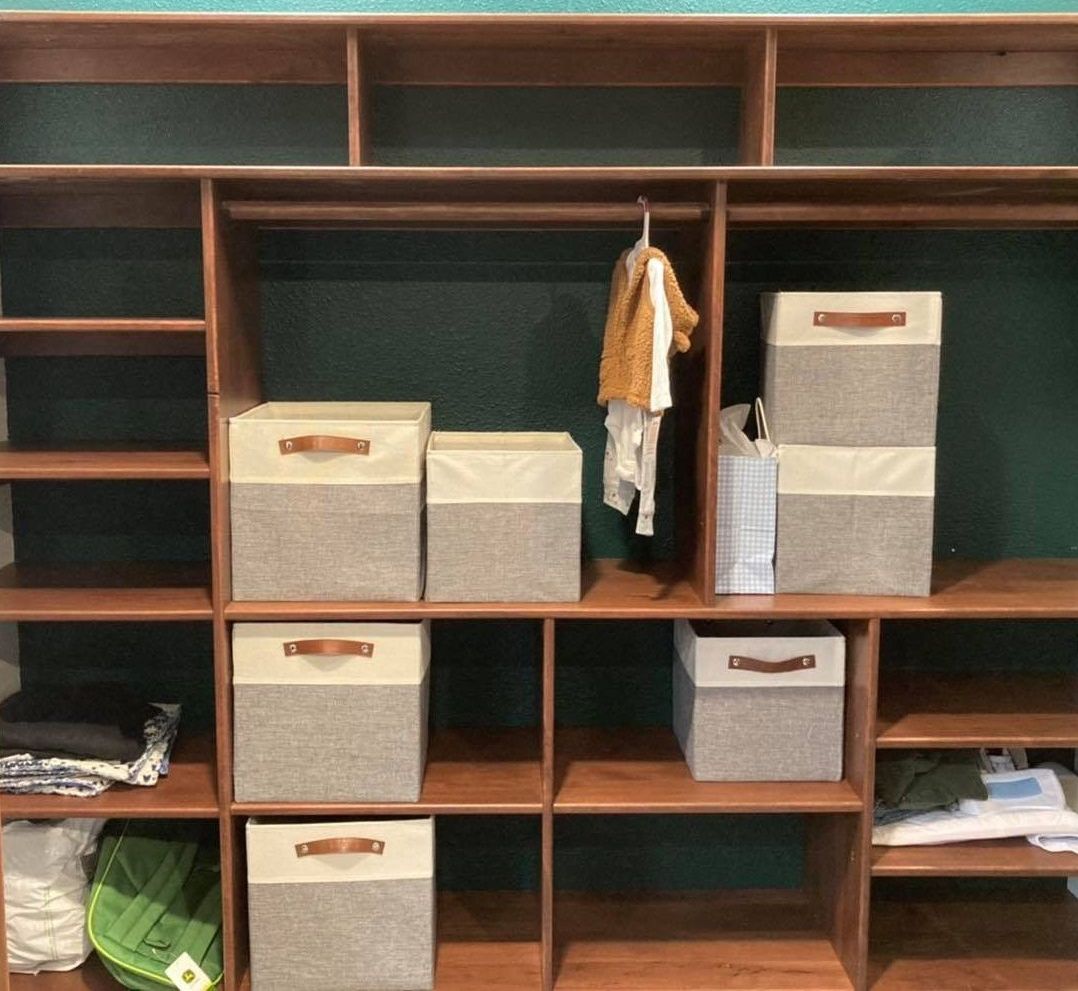 A closet filled with lots of shelves and boxes