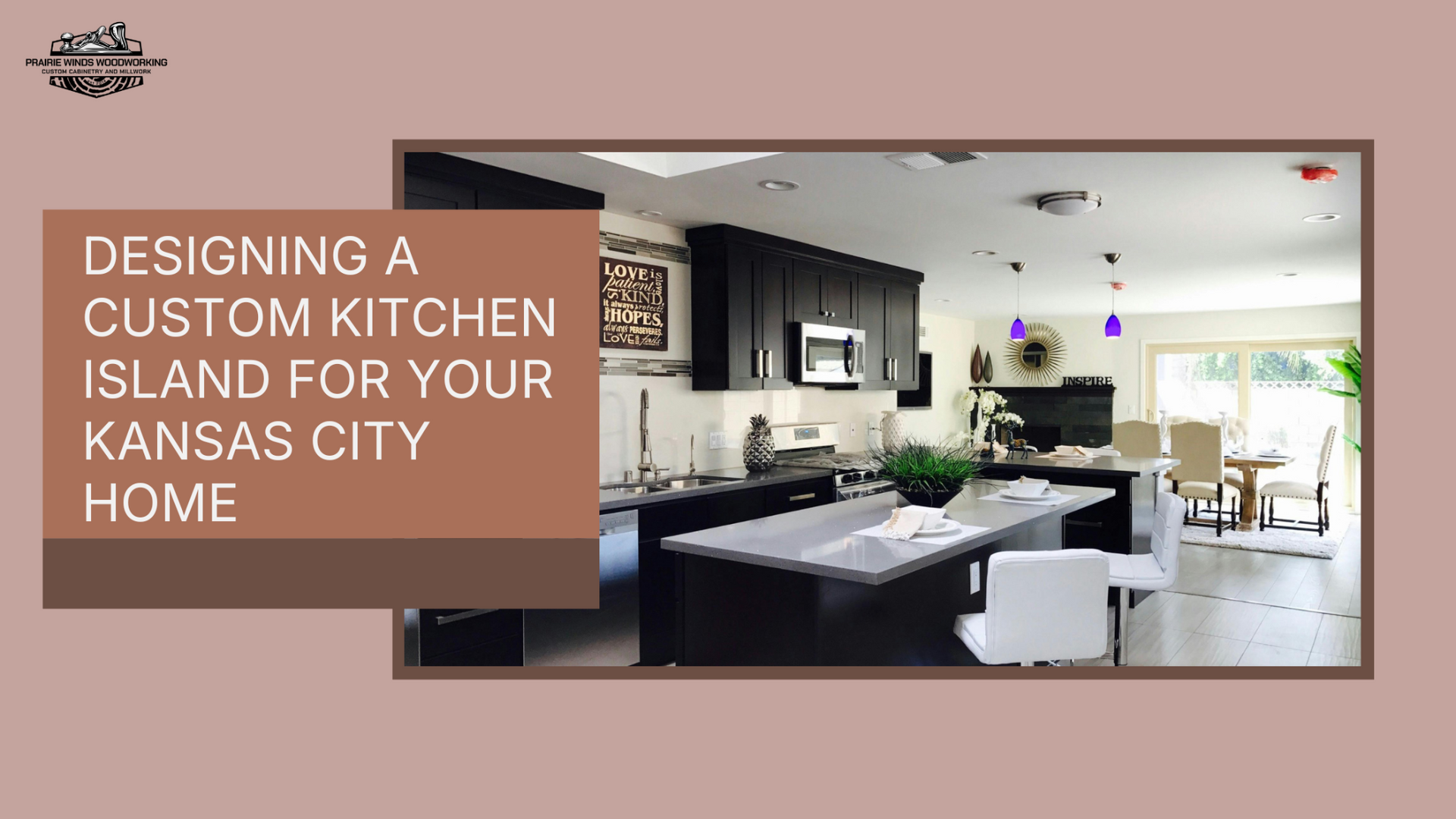 Custom wooden kitchen island with matching cabinetry in a Kansas City home