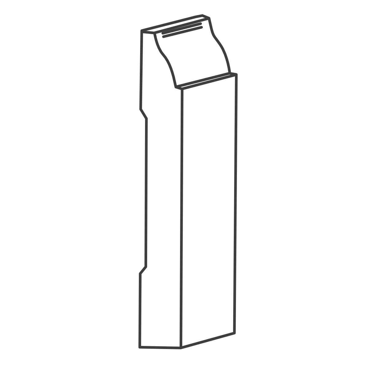 base moulding line art with a distinct, angled top, and notches along its sides.