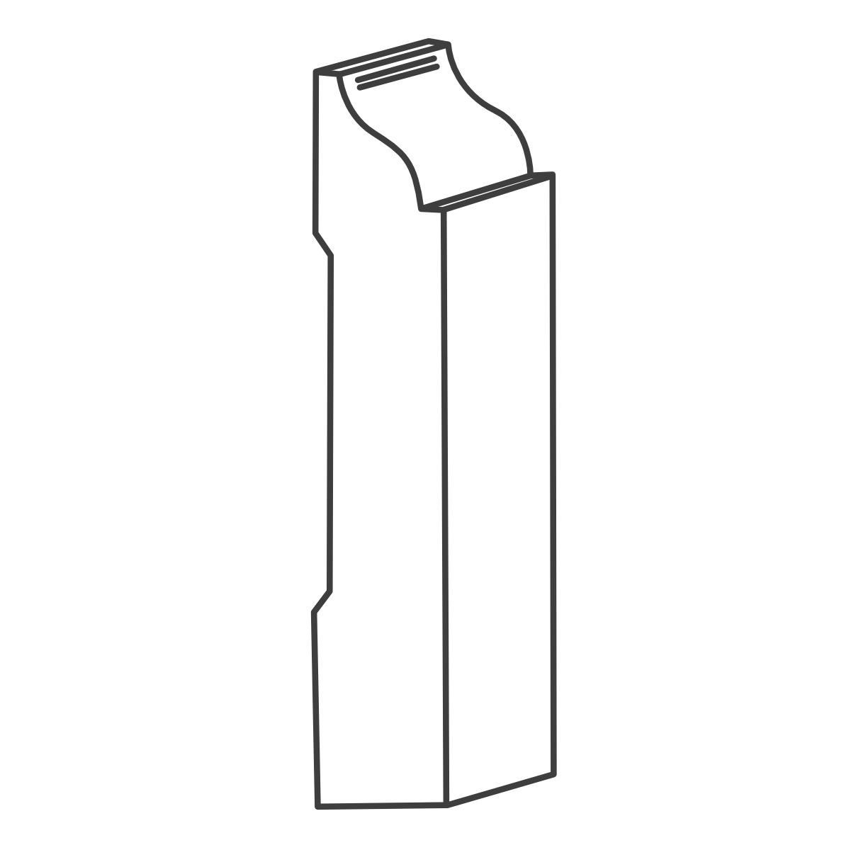 Angled base moulding line art with wavy top and rectangular body.